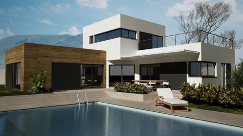 Villas contemporaine  ossature bois avec piscine.